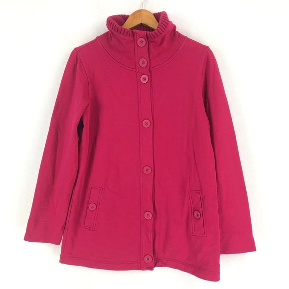 LL Bean Women's Size Medium Pink Mock Neck Button Front Long Sleeve Coat Cotton - Picture 1 of 7